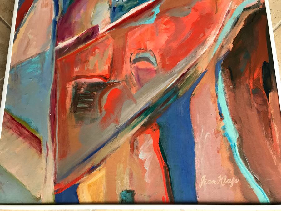 Original Jean Klafs Framed Abstract Expressionist Painting On Canvas Titled 'The Great Wall' 40' X 30' [Photo 7]