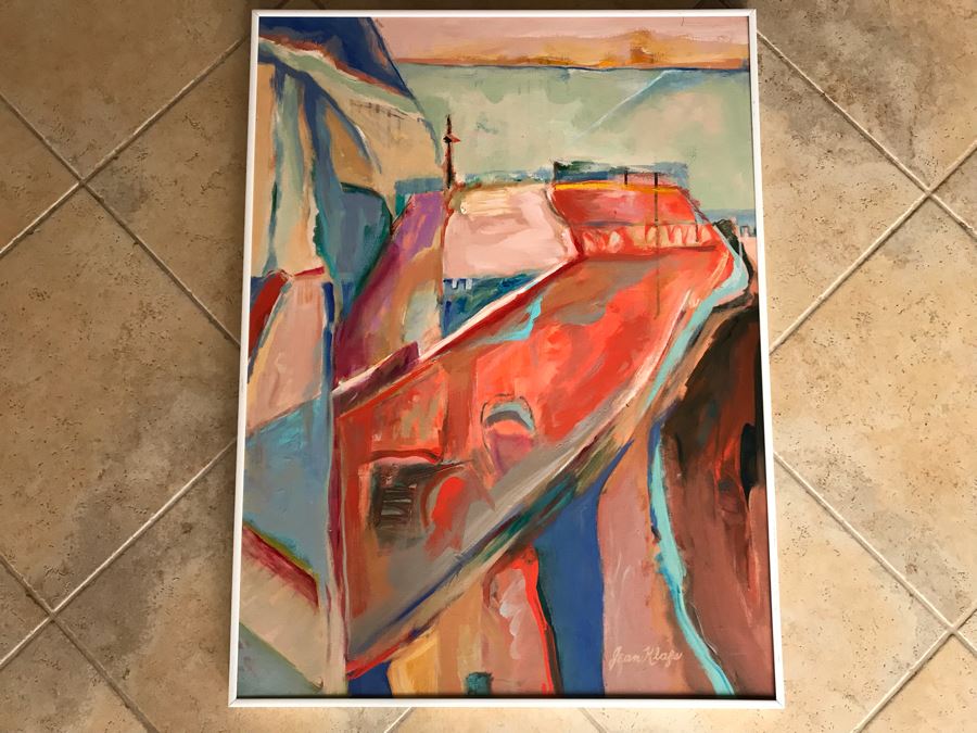 Original Jean Klafs Framed Abstract Expressionist Painting On Canvas Titled 'The Great Wall' 40' X 30'