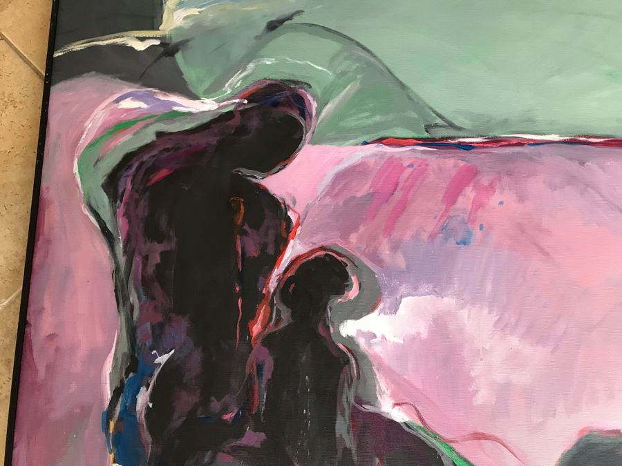 Original Jean Klafs Framed Abstract Expressionist Painting On Canvas Titled 'Moon Night Bathers' 36' X 36' [Photo 3]