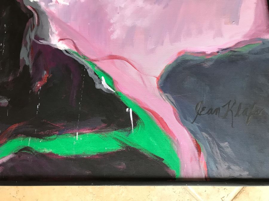 Original Jean Klafs Framed Abstract Expressionist Painting On Canvas Titled 'Moon Night Bathers' 36' X 36' [Photo 6]