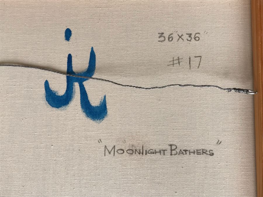 Original Jean Klafs Framed Abstract Expressionist Painting On Canvas Titled 'Moon Night Bathers' 36' X 36' [Photo 13]