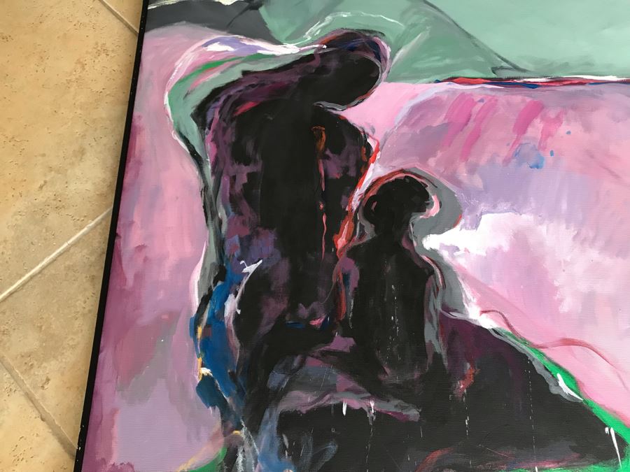 Original Jean Klafs Framed Abstract Expressionist Painting On Canvas Titled 'Moon Night Bathers' 36' X 36' [Photo 10]