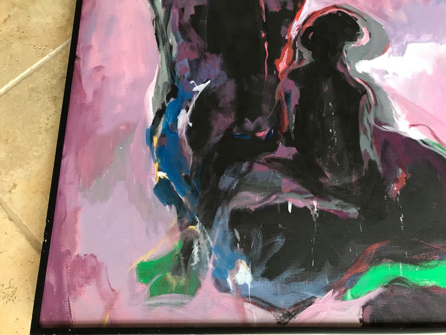 Original Jean Klafs Framed Abstract Expressionist Painting On Canvas Titled 'Moon Night Bathers' 36' X 36' [Photo 9]