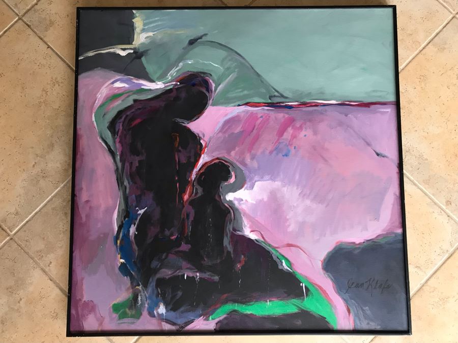 Original Jean Klafs Framed Abstract Expressionist Painting On Canvas Titled 'Moon Night Bathers' 36' X 36' [Photo 2]