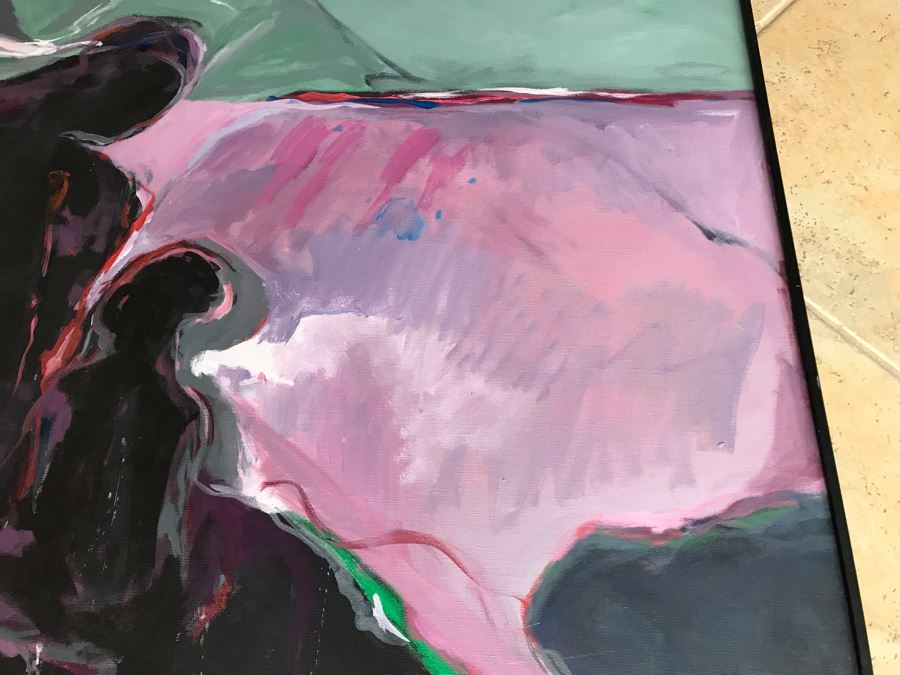 Original Jean Klafs Framed Abstract Expressionist Painting On Canvas Titled 'Moon Night Bathers' 36' X 36' [Photo 8]