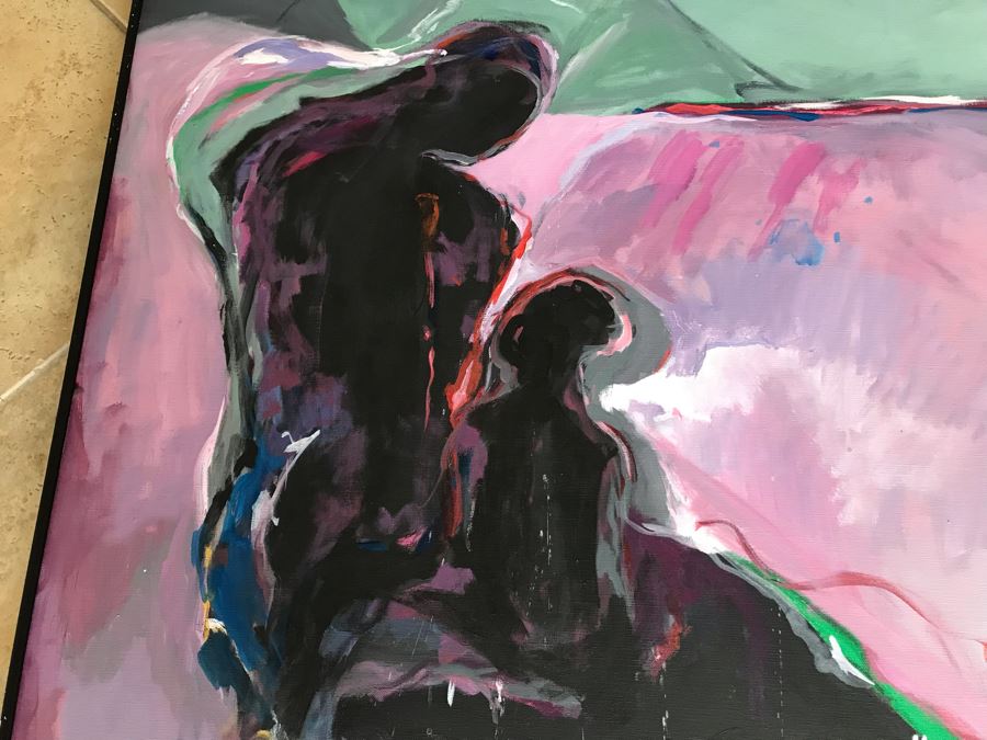 Original Jean Klafs Framed Abstract Expressionist Painting On Canvas Titled 'Moon Night Bathers' 36' X 36' [Photo 5]