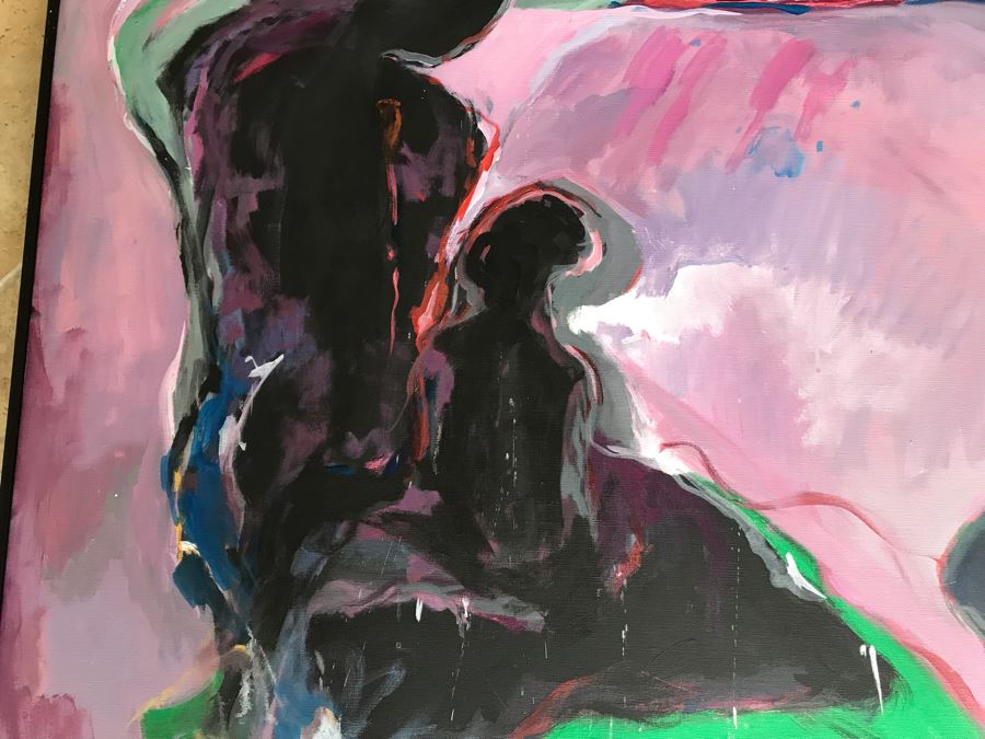 Original Jean Klafs Framed Abstract Expressionist Painting On Canvas Titled 'Moon Night Bathers' 36' X 36' [Photo 4]