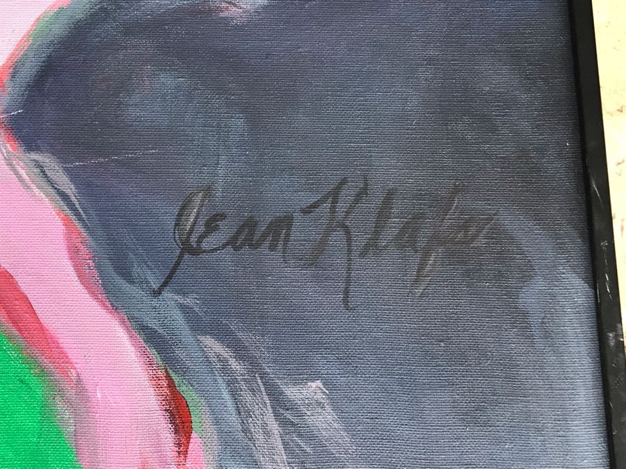 Original Jean Klafs Framed Abstract Expressionist Painting On Canvas Titled 'Moon Night Bathers' 36' X 36' [Photo 7]