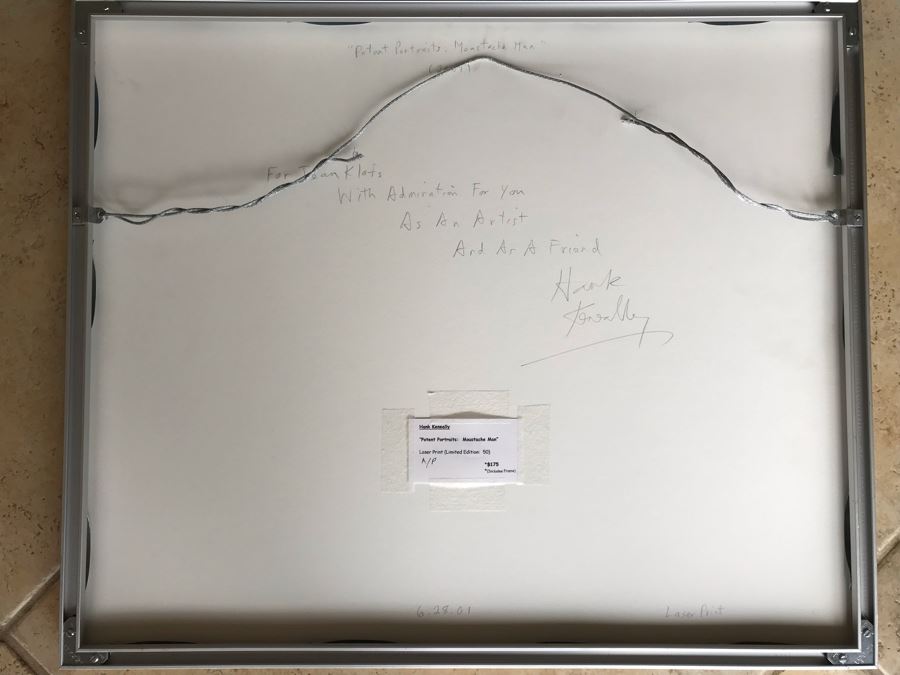 Hank Keneally Hand Signed Artist Proof Laser Print Titled 'Potent Portraits: Moustache Man' Also Signed And Personalized On Back 'For Jean Klafs With Admiration For You As An Artist' Framed 14 X 12 [Photo 11]