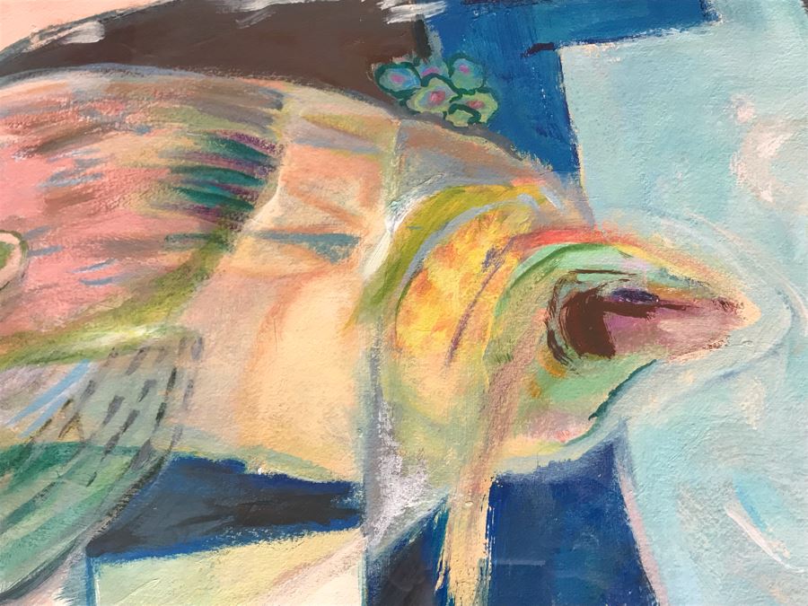 Original Jean Klafs Framed Abstract Expressionist Painting On Paper Titled 'Moon Fish' 40' X 32' [Photo 10]