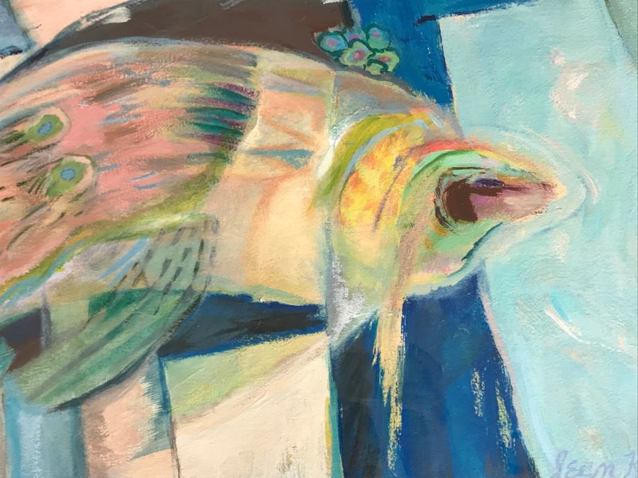 Original Jean Klafs Framed Abstract Expressionist Painting On Paper Titled 'Moon Fish' 40' X 32' [Photo 6]