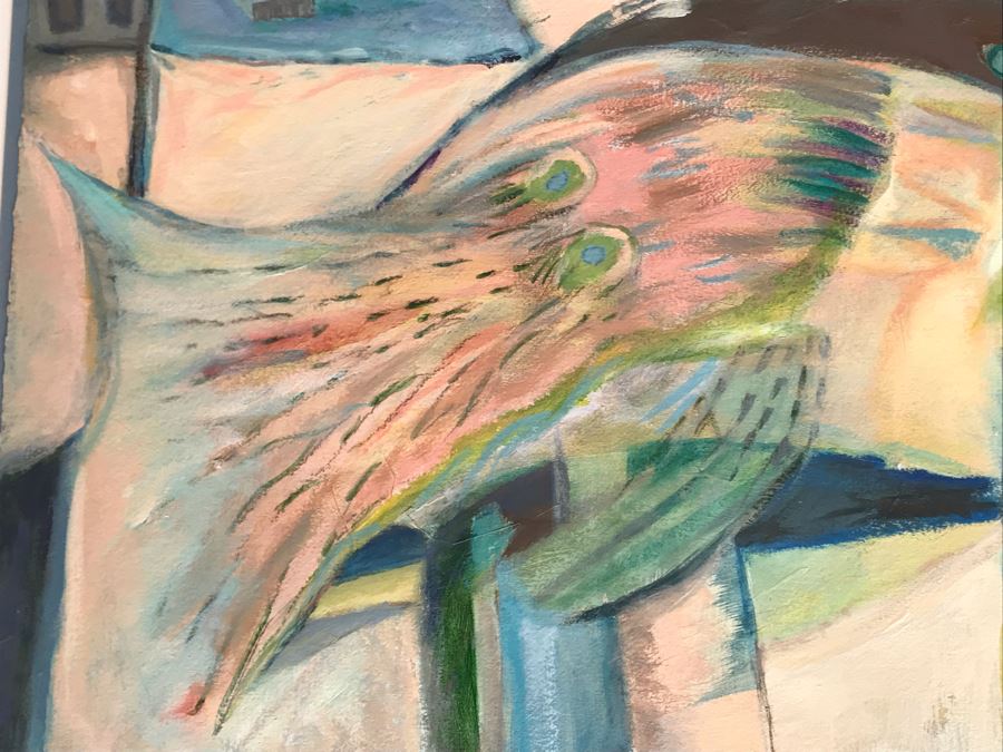 Original Jean Klafs Framed Abstract Expressionist Painting On Paper Titled 'Moon Fish' 40' X 32' [Photo 5]