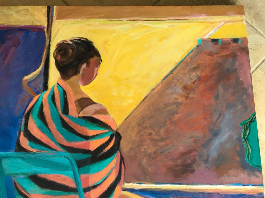 Original Jean Klafs Abstract Expressionist Painting On Canvas Titled 'Betty's Rebozo' 38' X 38' [Photo 9]