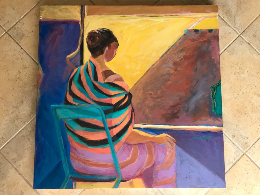 Original Jean Klafs Abstract Expressionist Painting On Canvas Titled 'Betty's Rebozo' 38' X 38' [Photo 2]