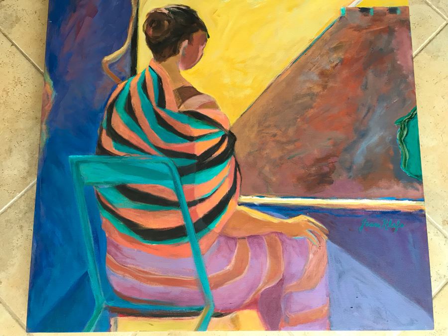 Original Jean Klafs Abstract Expressionist Painting On Canvas Titled 'Betty's Rebozo' 38' X 38' [Photo 3]