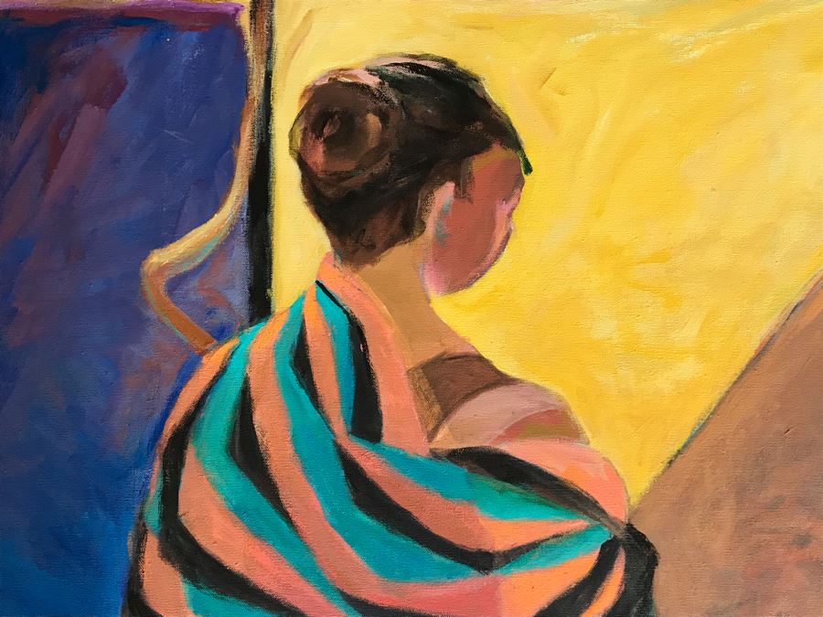 Original Jean Klafs Abstract Expressionist Painting On Canvas Titled 'Betty's Rebozo' 38' X 38' [Photo 4]