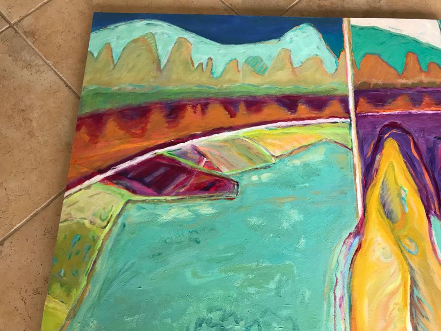 Original Jean Klafs Abstract Expressionist Painting On Canvas Titled 'Fish Out Of Water III' 36' X 48' [Photo 5]