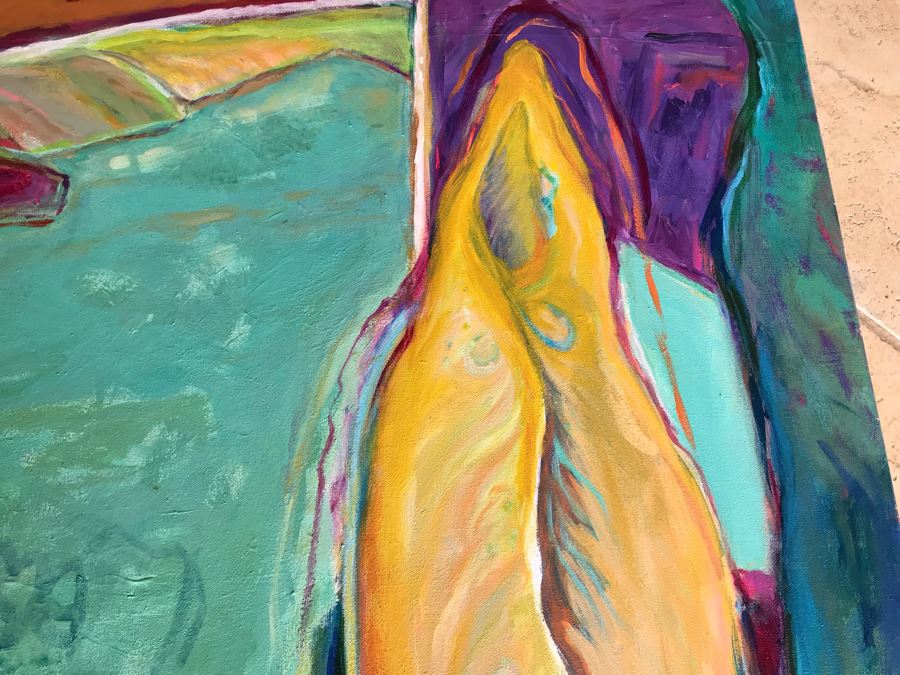 Original Jean Klafs Abstract Expressionist Painting On Canvas Titled 'Fish Out Of Water III' 36' X 48' [Photo 8]