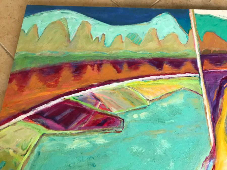 Original Jean Klafs Abstract Expressionist Painting On Canvas Titled 'Fish Out Of Water III' 36' X 48' [Photo 6]