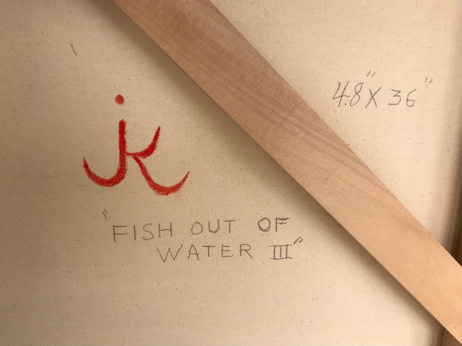 Original Jean Klafs Abstract Expressionist Painting On Canvas Titled 'Fish Out Of Water III' 36' X 48' [Photo 15]