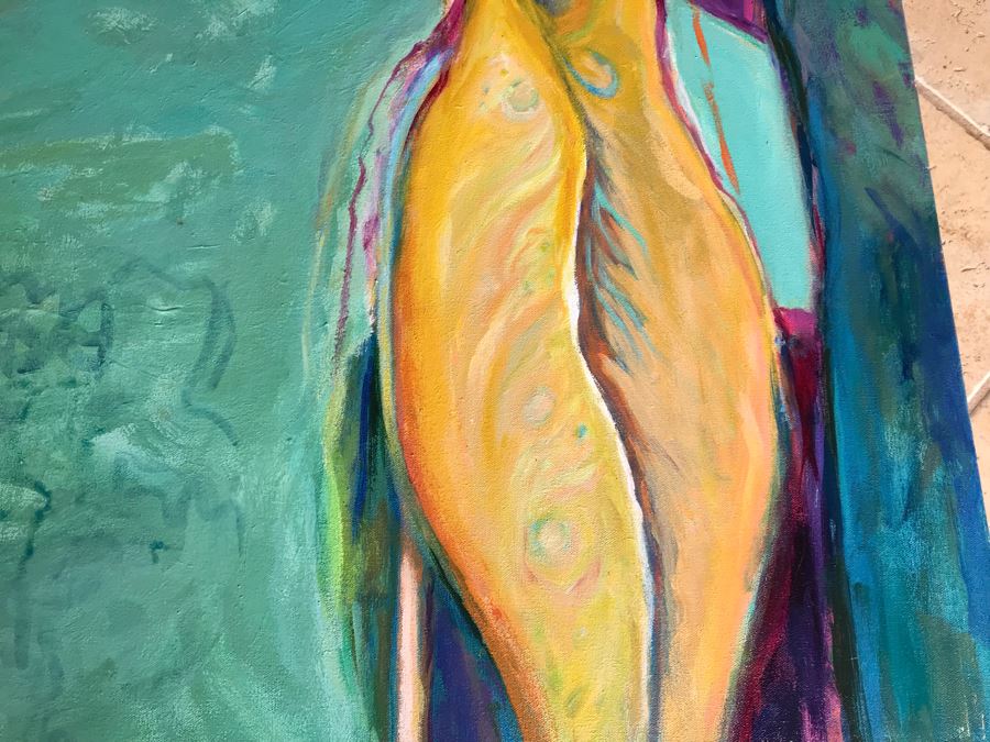 Original Jean Klafs Abstract Expressionist Painting On Canvas Titled 'Fish Out Of Water III' 36' X 48' [Photo 9]