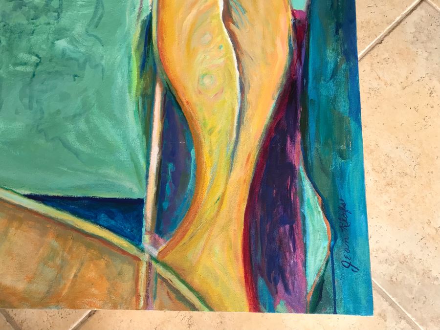 Original Jean Klafs Abstract Expressionist Painting On Canvas Titled 'Fish Out Of Water III' 36' X 48' [Photo 12]