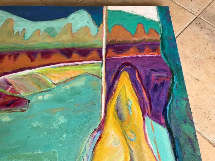 Original Jean Klafs Abstract Expressionist Painting On Canvas Titled 'Fish Out Of Water III' 36' X 48' [Photo 7]