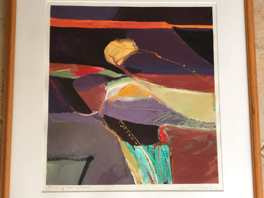 Jamie Chase Original Abstract Acrylic Framed Painting On Paper Titled 'Facing The Wind I' From Gregg Grella Gallery In Scottsdale, AZ 19 X 21 Retailed $550
