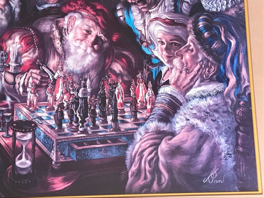 Virginia Dan Hand Signed Framed Artist Proof Collotype Titled 'Sevententh Move' Featuring Chess Players (Attended Chouinard Art Institute) California Artist 30 X 23 [Photo 6]