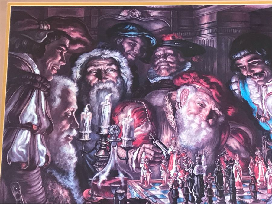 Virginia Dan Hand Signed Framed Artist Proof Collotype Titled 'Sevententh Move' Featuring Chess Players (Attended Chouinard Art Institute) California Artist 30 X 23 [Photo 8]