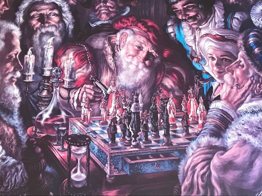 Virginia Dan Hand Signed Framed Artist Proof Collotype Titled 'Sevententh Move' Featuring Chess Players (Attended Chouinard Art Institute) California Artist 30 X 23 [Photo 5]