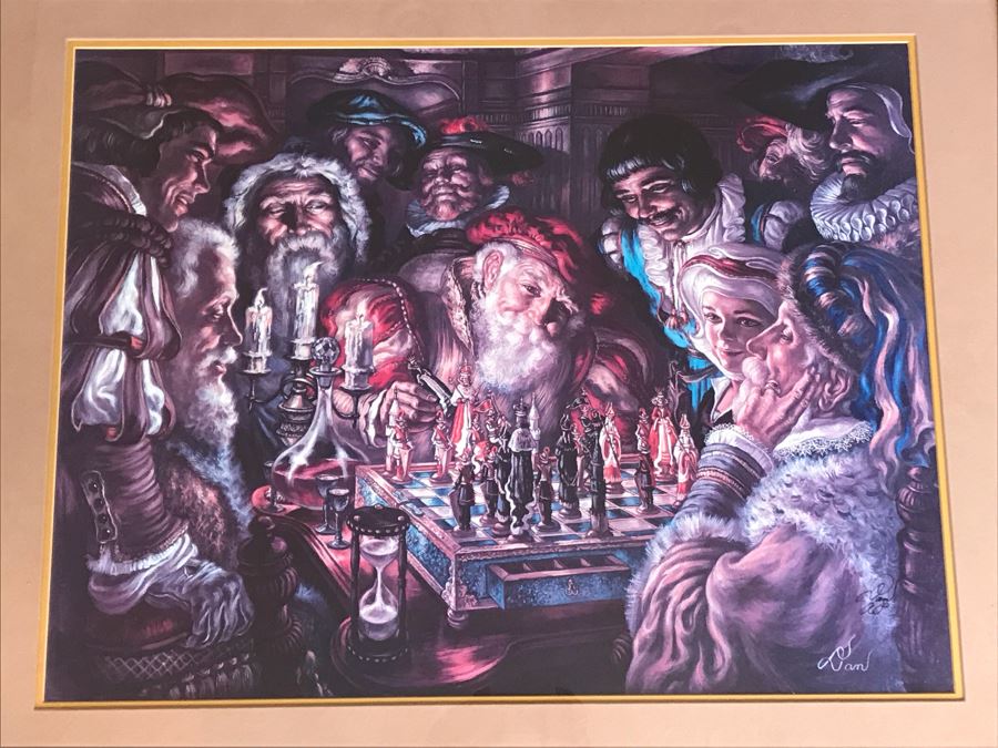 Virginia Dan Hand Signed Framed Artist Proof Collotype Titled 'Sevententh Move' Featuring Chess Players (Attended Chouinard Art Institute) California Artist 30 X 23 [Photo 4]