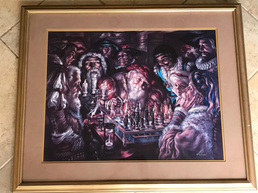 Virginia Dan Hand Signed Framed Artist Proof Collotype Titled 'Sevententh Move' Featuring Chess Players (Attended Chouinard Art Institute) California Artist 30 X 23 [Photo 3]
