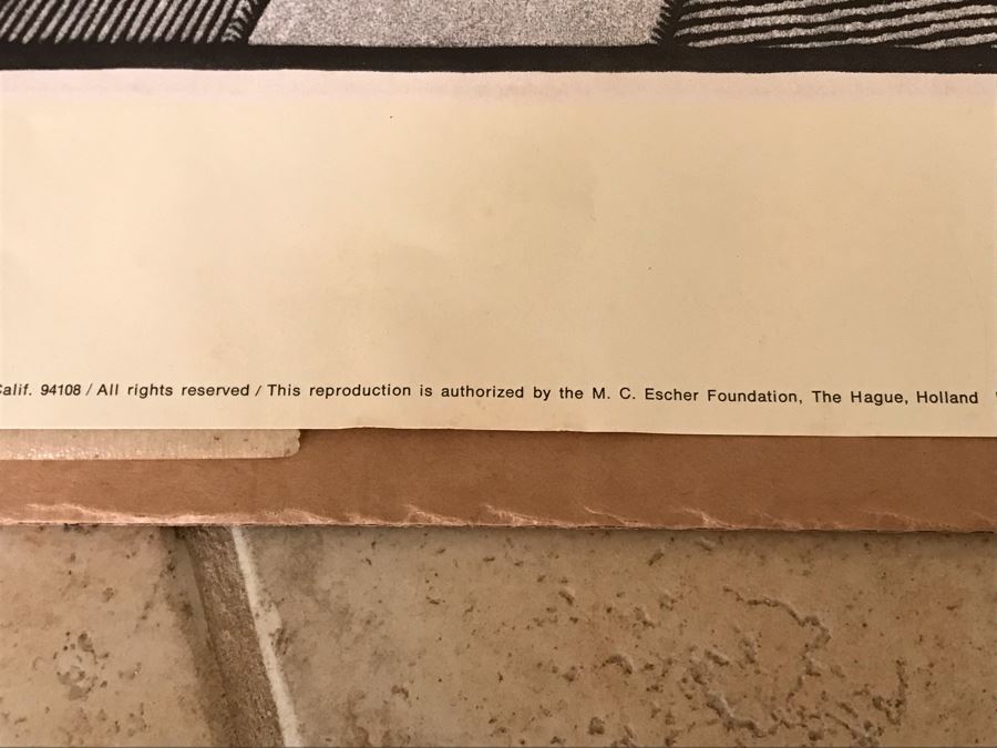 Vintage 1970 Framed M. C. Escher Poster Titled 'Day And Night / Tag Und Nacht) Publishe By G. W. Breughel Hattem Holland 32 X 19 [Photo 15]