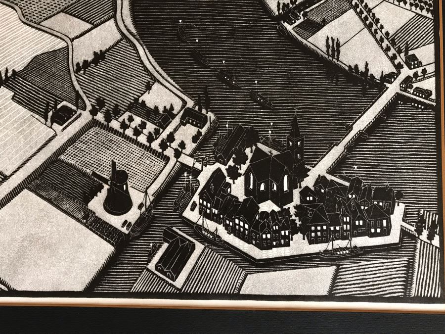 Vintage 1970 Framed M. C. Escher Poster Titled 'Day And Night / Tag Und Nacht) Publishe By G. W. Breughel Hattem Holland 32 X 19 [Photo 7]