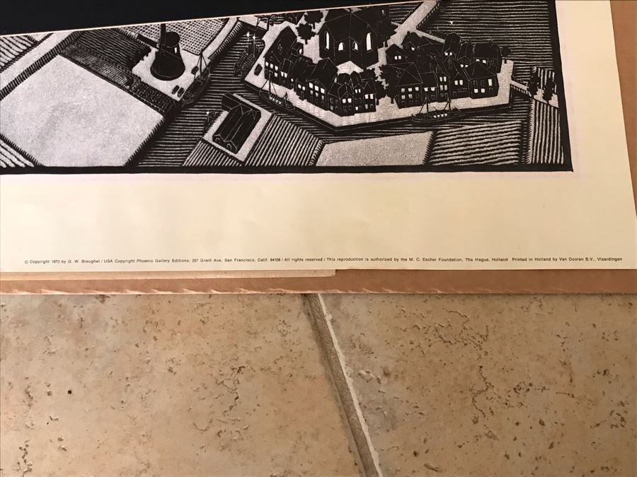 Vintage 1970 Framed M. C. Escher Poster Titled 'Day And Night / Tag Und Nacht) Publishe By G. W. Breughel Hattem Holland 32 X 19 [Photo 12]