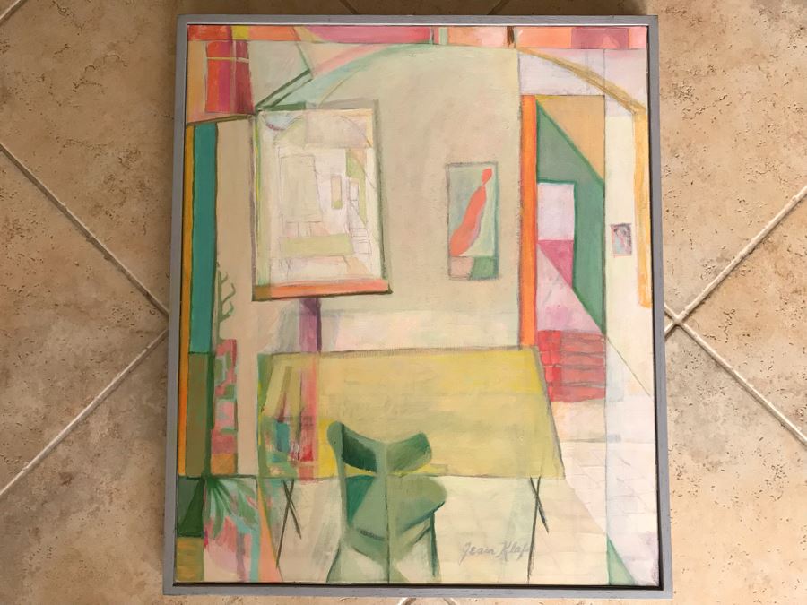 Original Jean Klafs Framed Abstract Expressionist Acrylic Painting On Canvas Titled 'Positano Studio' 24' X 28'