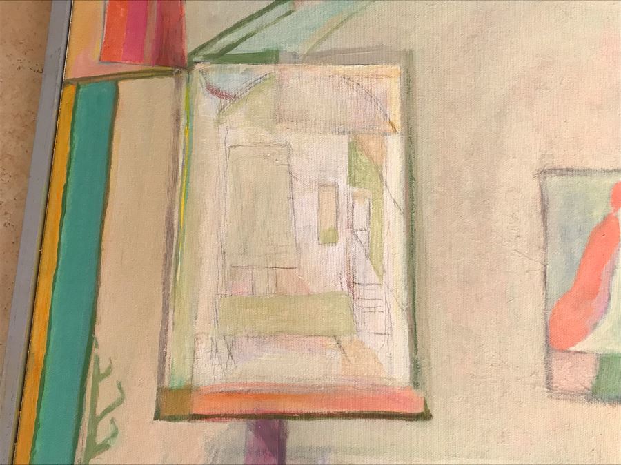 Original Jean Klafs Framed Abstract Expressionist Acrylic Painting On Canvas Titled 'Positano Studio' 24' X 28' [Photo 6]