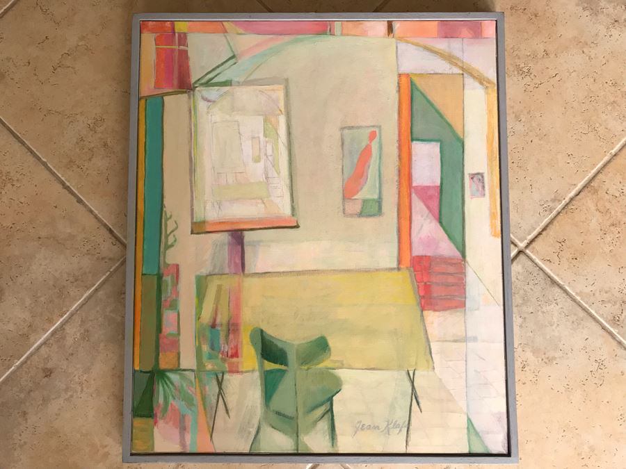 Original Jean Klafs Framed Abstract Expressionist Acrylic Painting On Canvas Titled 'Positano Studio' 24' X 28' [Photo 2]