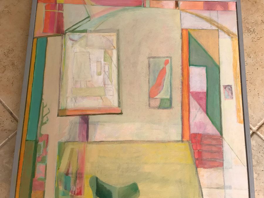 Original Jean Klafs Framed Abstract Expressionist Acrylic Painting On Canvas Titled 'Positano Studio' 24' X 28' [Photo 4]