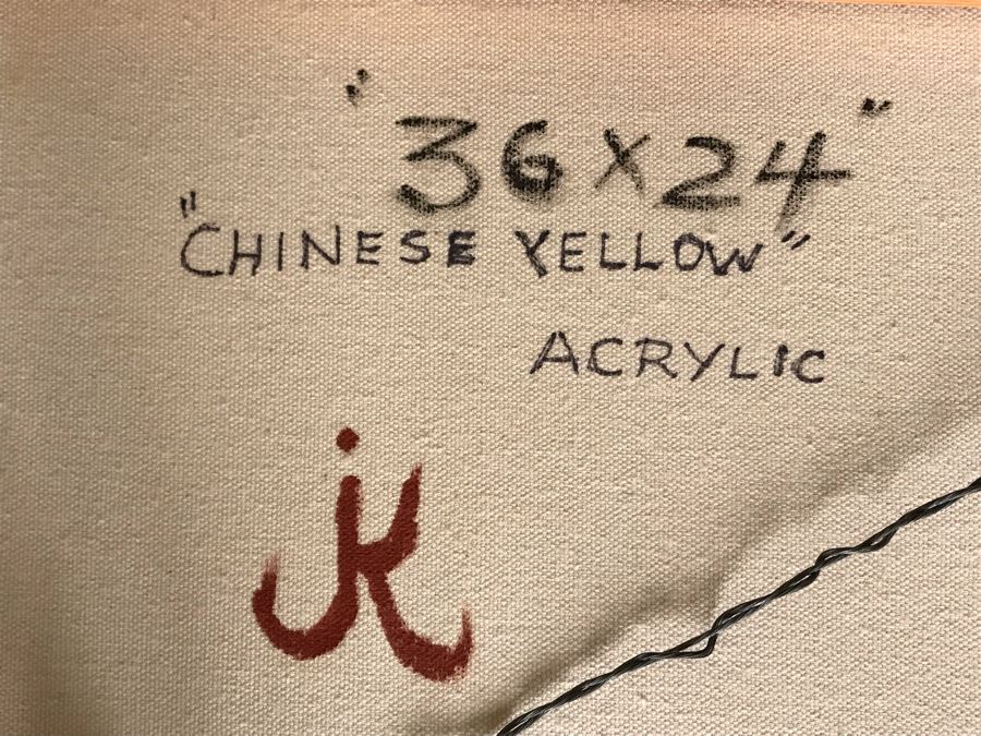 Original Jean Klafs Framed Abstract Expressionist Acrylic Painting On Canvas Titled 'Chinese Yellow' 36' X 24' [Photo 9]
