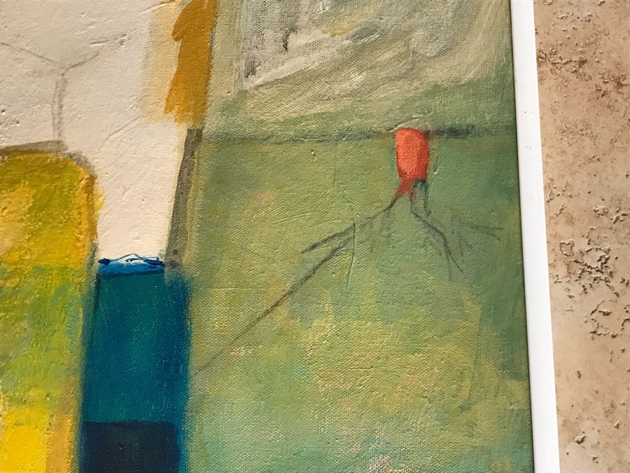 Original Jean Klafs Framed Abstract Expressionist Acrylic Painting On Canvas Titled 'Chinese Yellow' 36' X 24' [Photo 5]