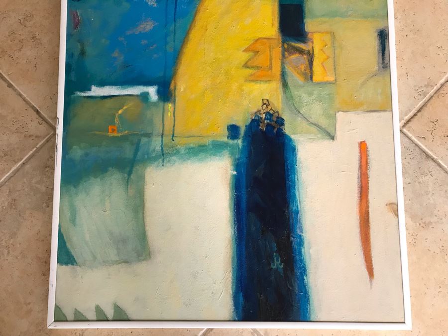 Original Jean Klafs Framed Abstract Expressionist Acrylic Painting On Canvas Titled 'Chinese Yellow' 36' X 24' [Photo 3]