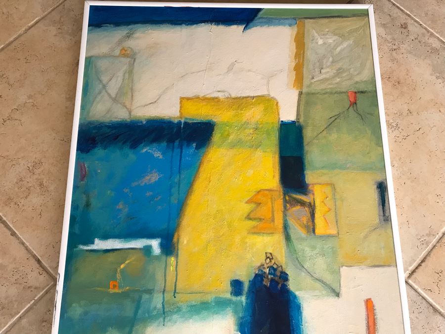 Original Jean Klafs Framed Abstract Expressionist Acrylic Painting On Canvas Titled 'Chinese Yellow' 36' X 24' [Photo 4]