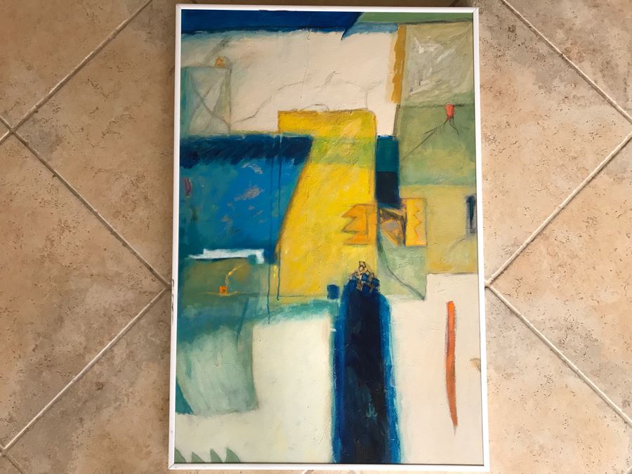 Original Jean Klafs Framed Abstract Expressionist Acrylic Painting On Canvas Titled 'Chinese Yellow' 36' X 24' [Photo 2]