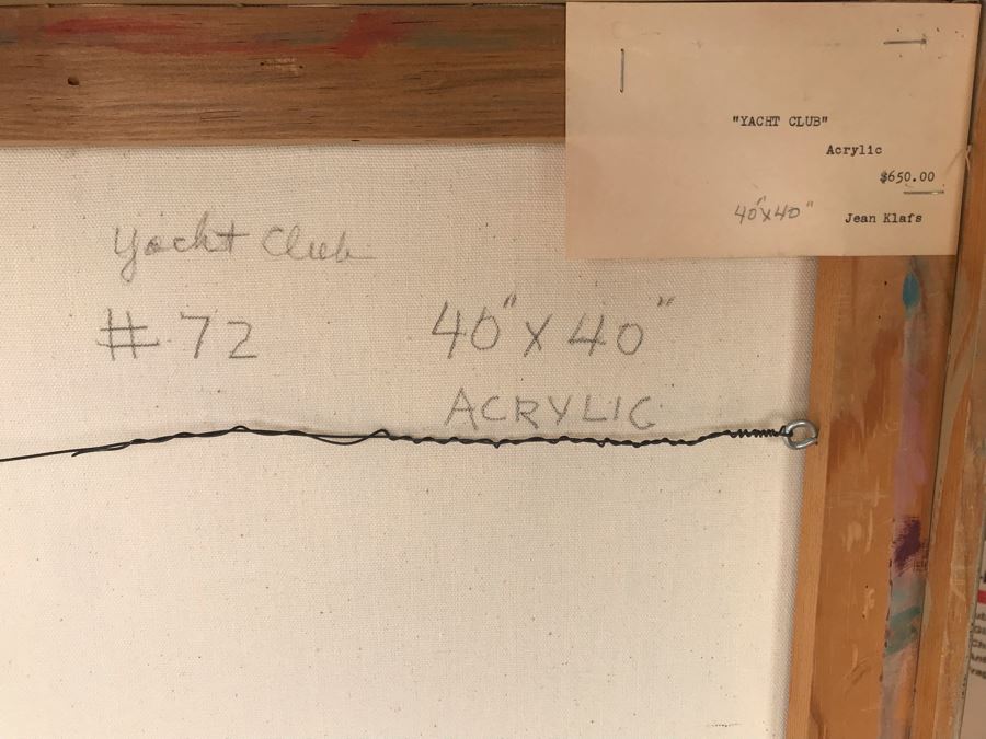 Original Jean Klafs Abstract Expressionist Acrylic Painting On Canvas Titled 'Yacht Club' 40' X 40' [Photo 9]