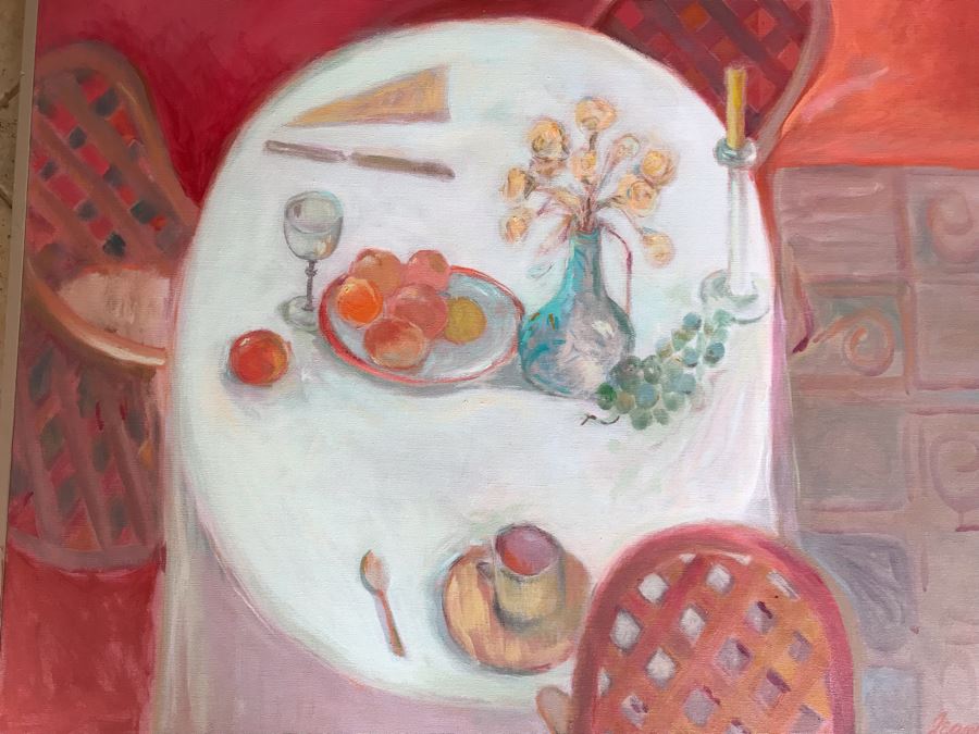 Original Jean Klafs Abstract Expressionist Acrylic Painting On Canvas Titled 'Yacht Club' 40' X 40' [Photo 3]