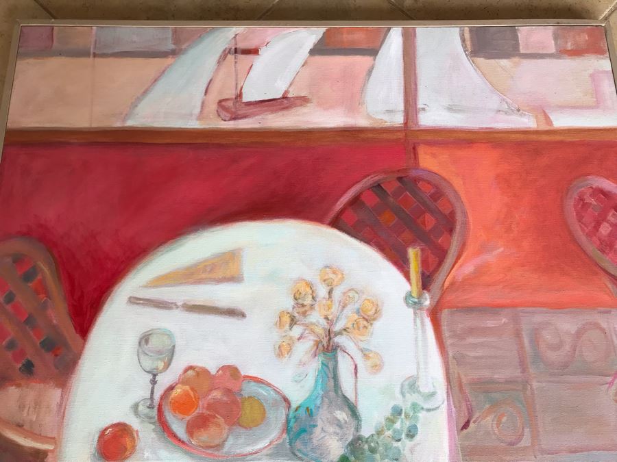 Original Jean Klafs Abstract Expressionist Acrylic Painting On Canvas Titled 'Yacht Club' 40' X 40' [Photo 8]