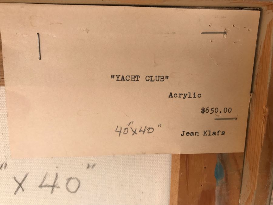 Original Jean Klafs Abstract Expressionist Acrylic Painting On Canvas Titled 'Yacht Club' 40' X 40' [Photo 10]