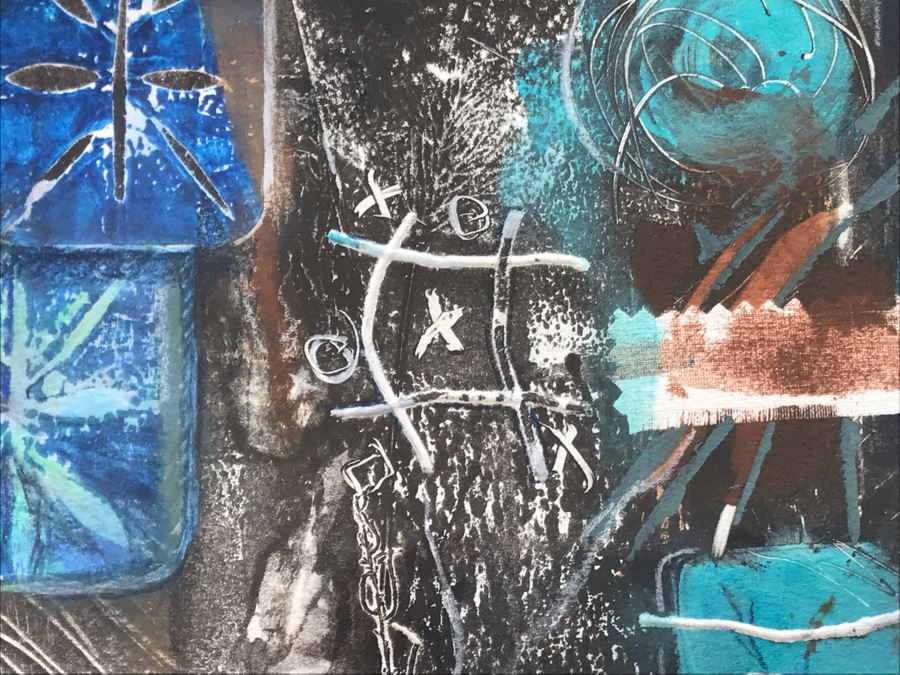 Original Jean Klafs Abstract Expressionist Monotype Artwork On Paper Titled 'Tic-Tac-Toe' 1 Of 1 - 21' X 18' [Photo 3]